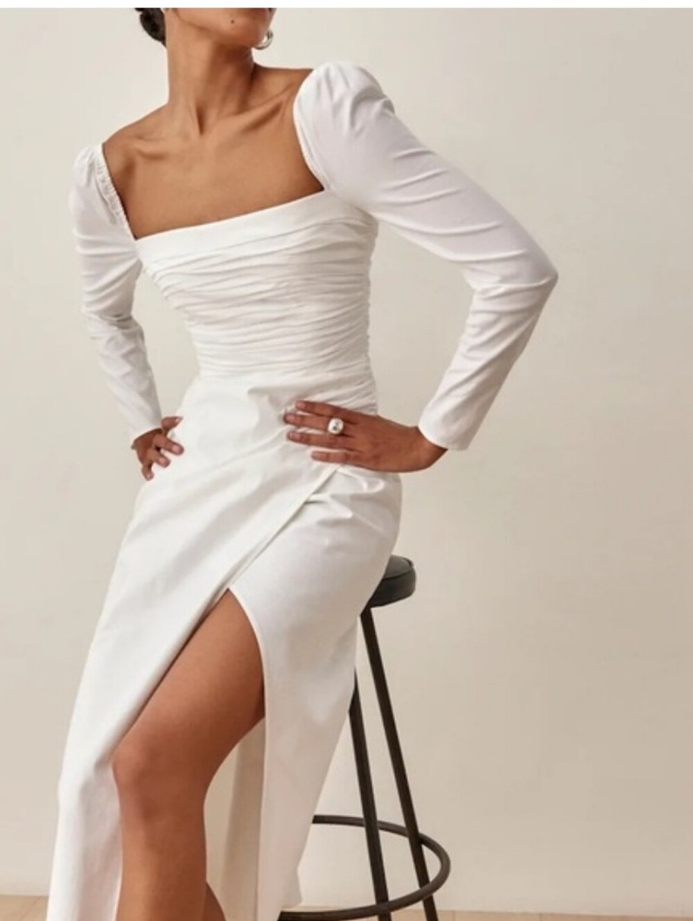 Reformation Isaac Dress Size 8 White Organic Cotton Bridal Midi Side Slit